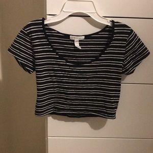 Black and white striped cropped t-shirt